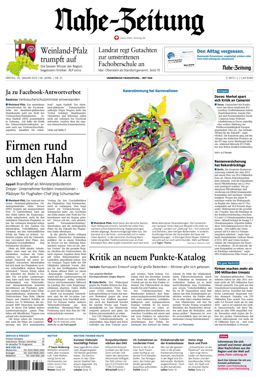 Nahe-Zeitung vom Freitag, 25.01.2013