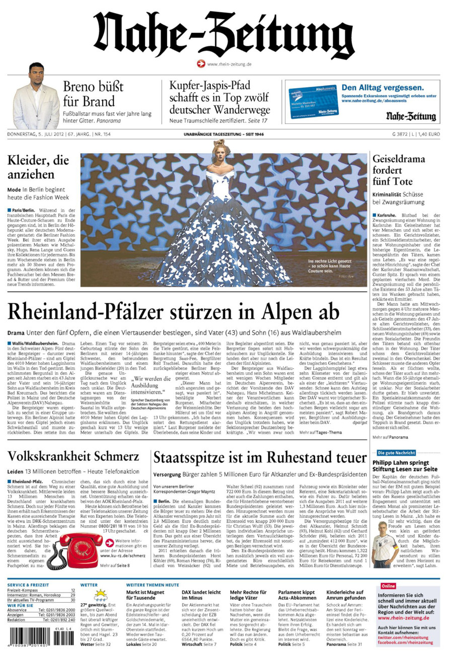 Nahe-Zeitung vom Donnerstag, 05.07.2012