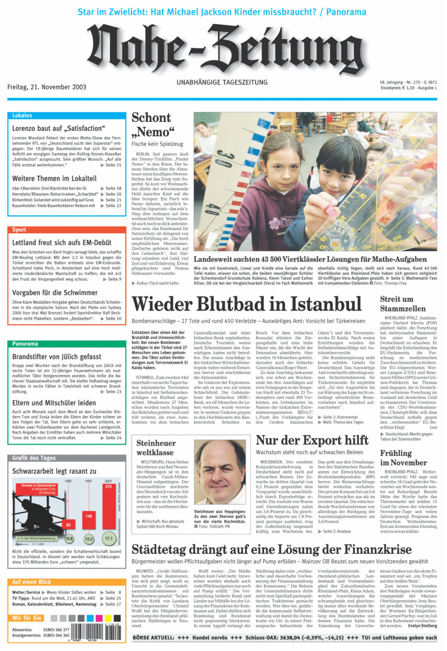Nahe-Zeitung vom Freitag, 21.11.2003