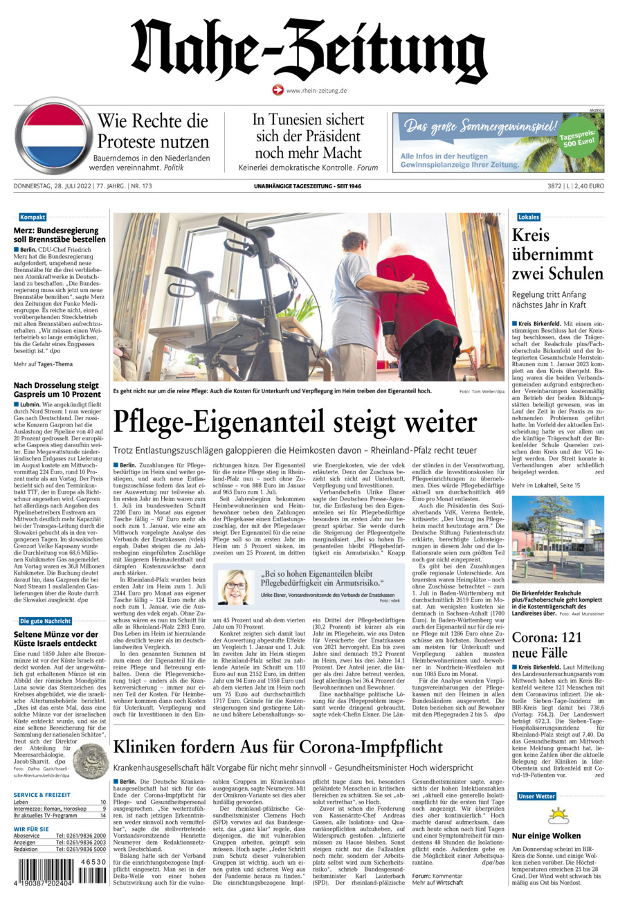 Nahe-Zeitung vom Donnerstag, 28.07.2022