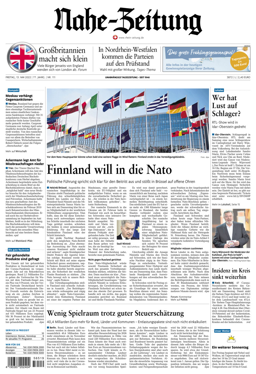 Nahe-Zeitung vom Freitag, 13.05.2022