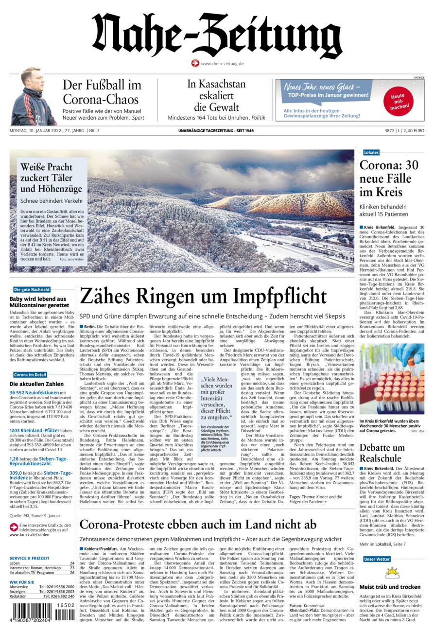 Nahe-Zeitung vom Montag, 10.01.2022