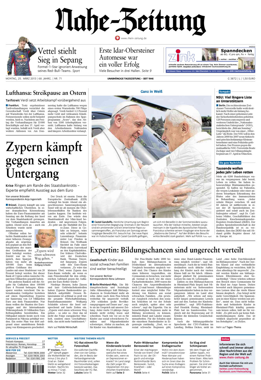 Nahe-Zeitung vom Montag, 25.03.2013