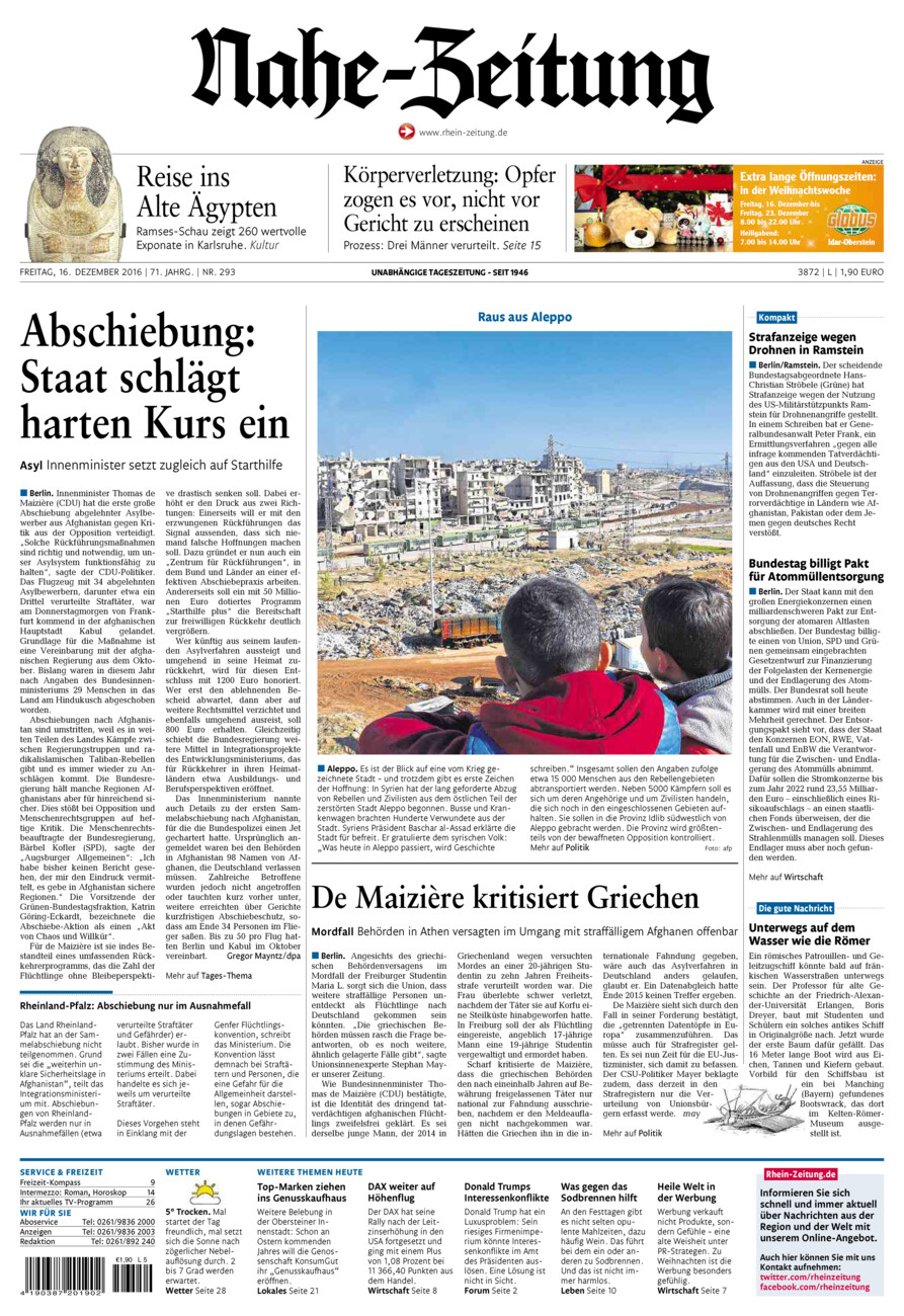 Nahe-Zeitung vom Freitag, 16.12.2016