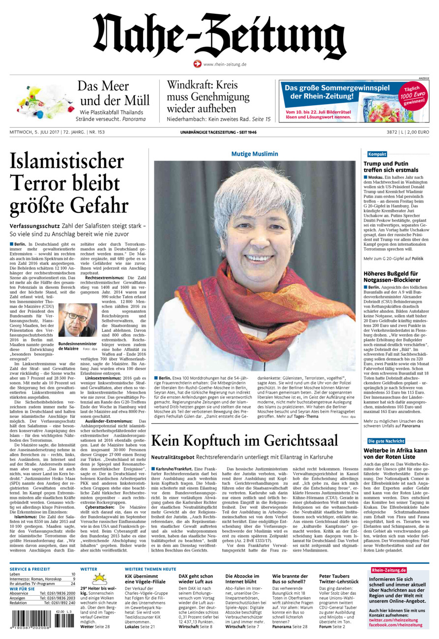 Nahe-Zeitung vom Mittwoch, 05.07.2017