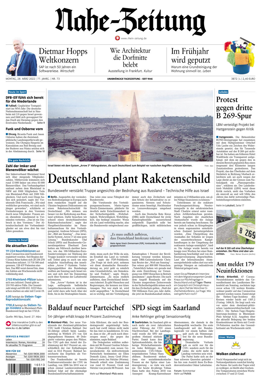 Nahe-Zeitung vom Montag, 28.03.2022