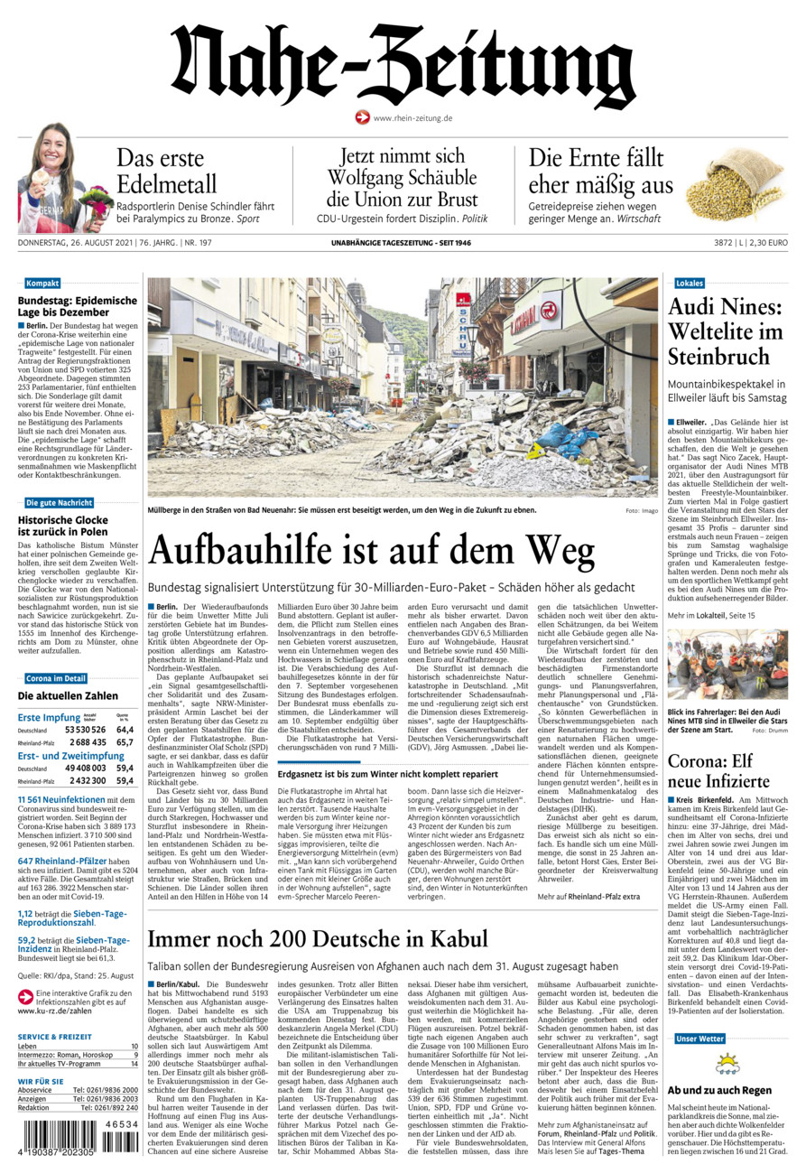 Nahe-Zeitung vom Donnerstag, 26.08.2021