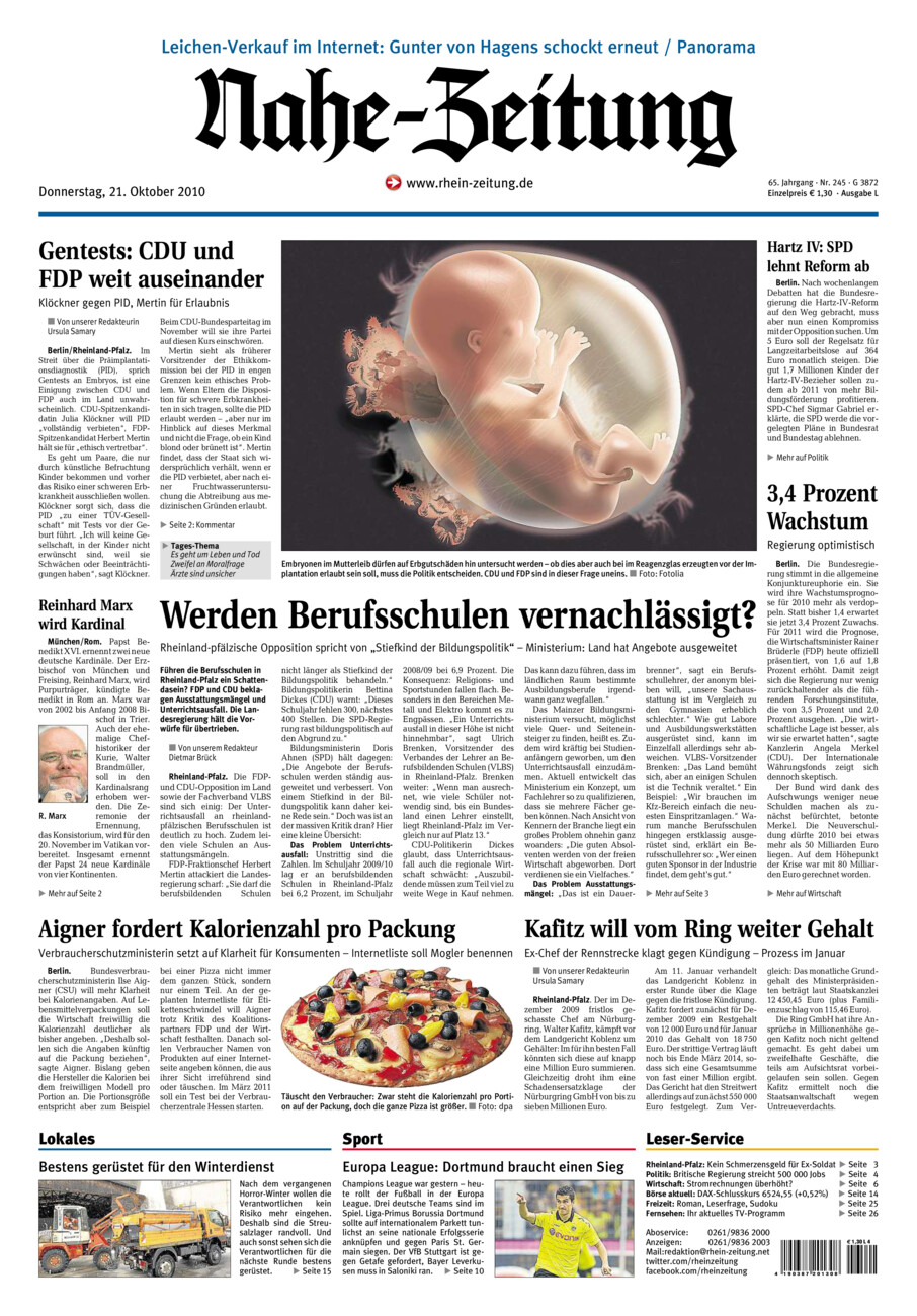 Nahe-Zeitung vom Donnerstag, 21.10.2010