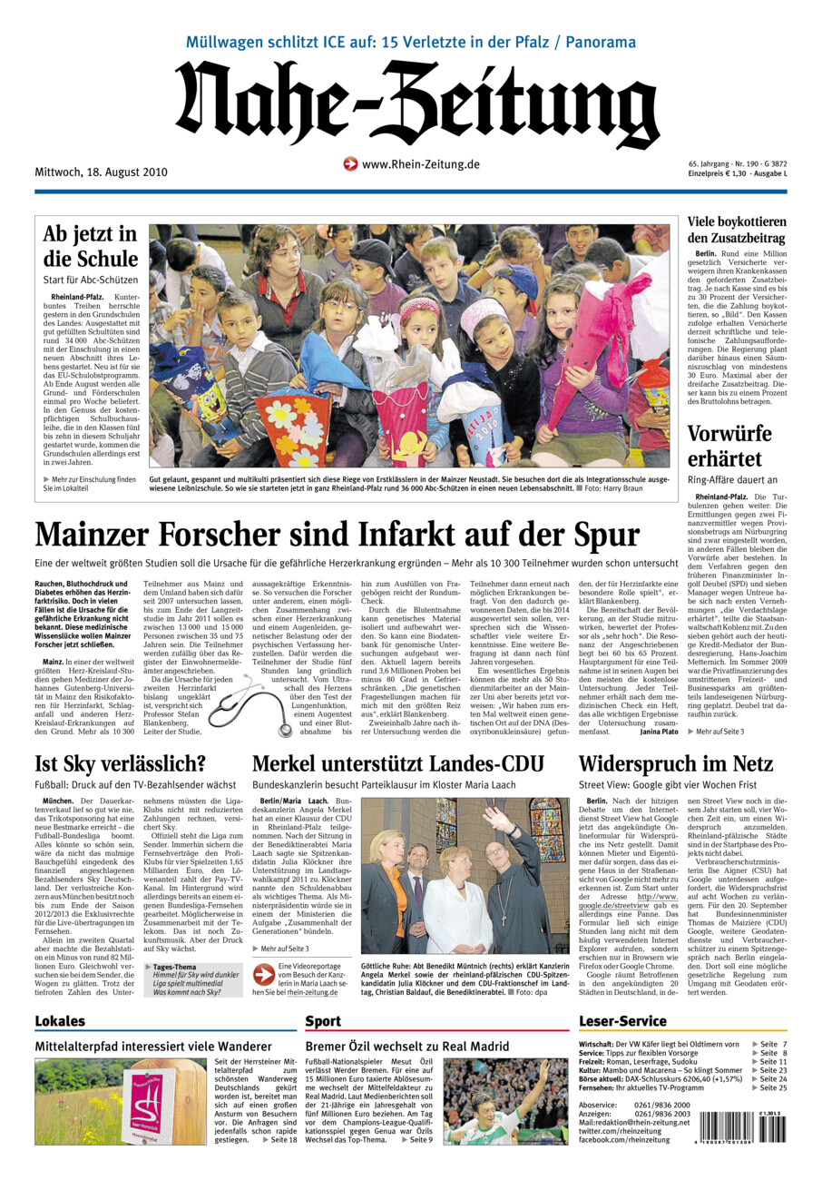 Nahe-Zeitung vom Mittwoch, 18.08.2010