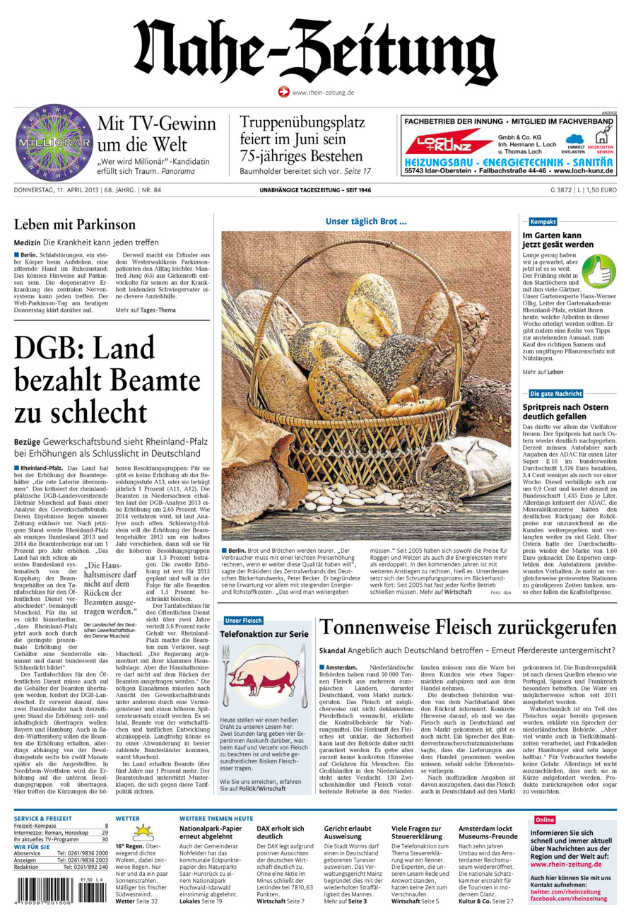 Nahe-Zeitung vom Donnerstag, 11.04.2013
