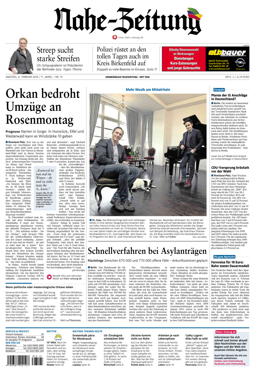 Nahe-Zeitung vom Samstag, 06.02.2016
