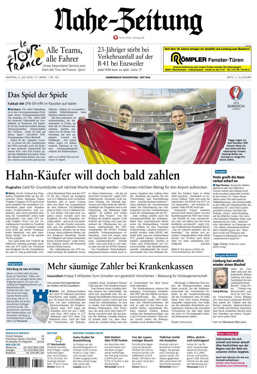 Nahe-Zeitung vom Samstag, 02.07.2016