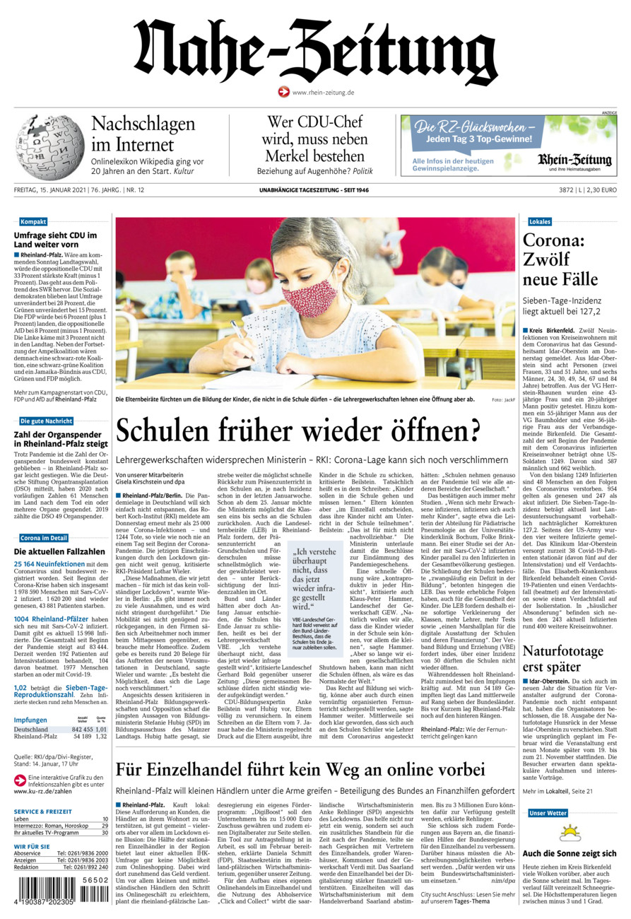 Nahe-Zeitung vom Freitag, 15.01.2021