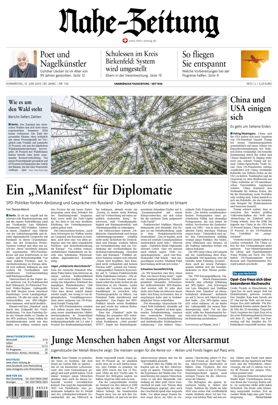 Nahe-Zeitung vom Donnerstag, 12.06.2025