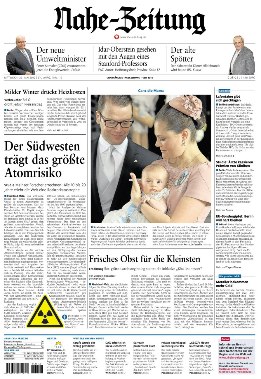 Nahe-Zeitung vom Mittwoch, 23.05.2012