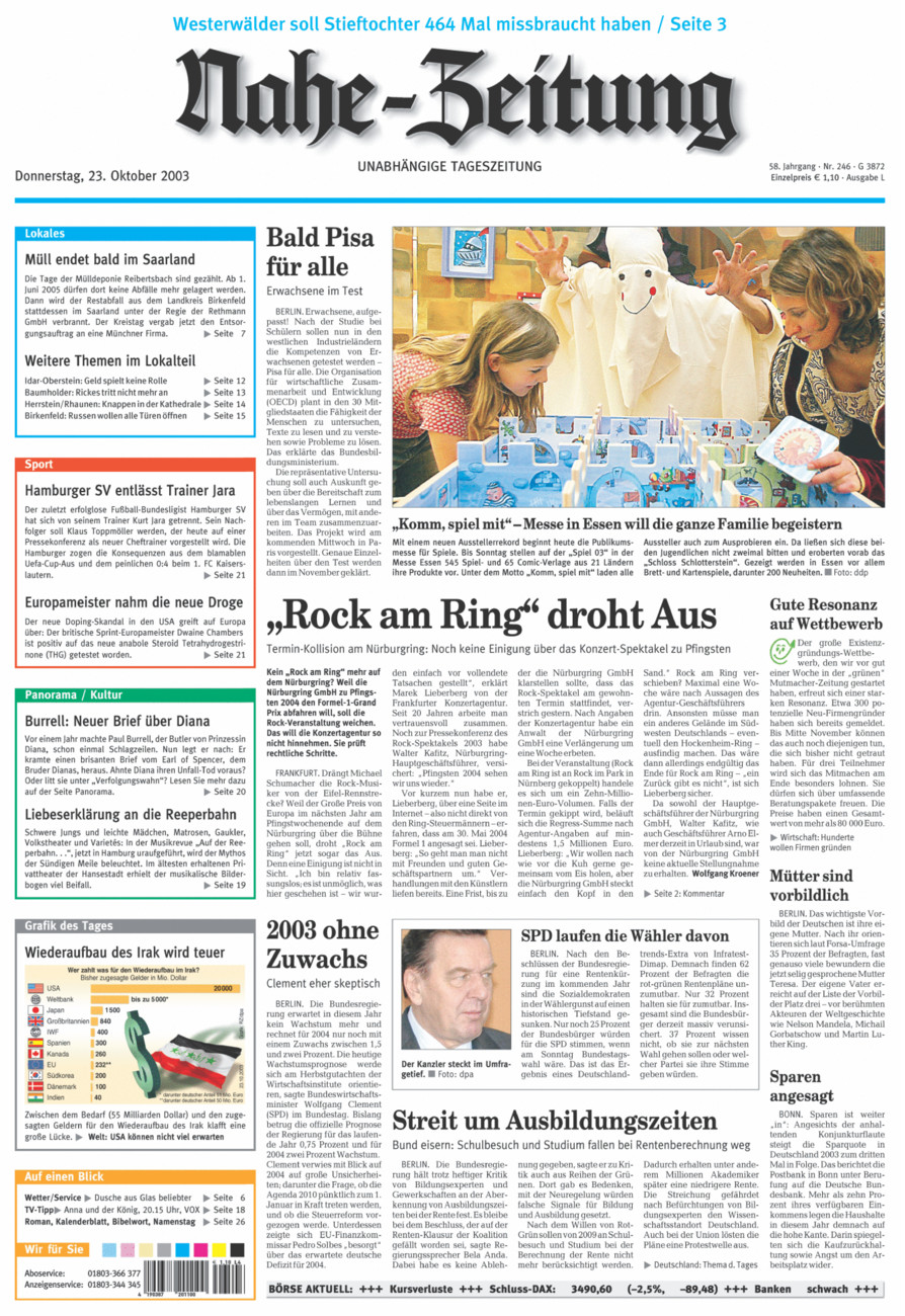 Nahe-Zeitung vom Donnerstag, 23.10.2003