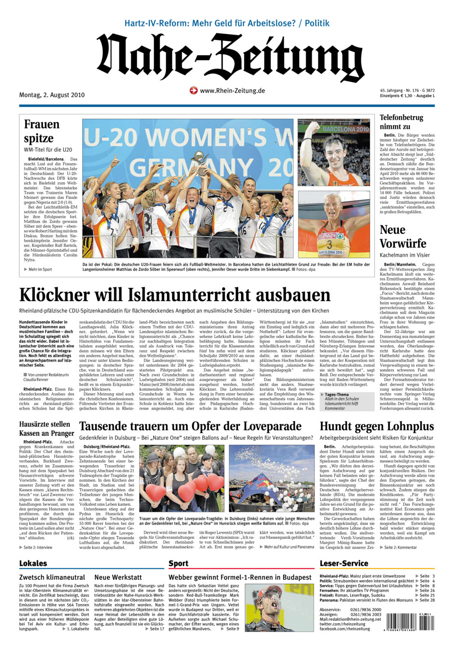 Nahe-Zeitung vom Montag, 02.08.2010