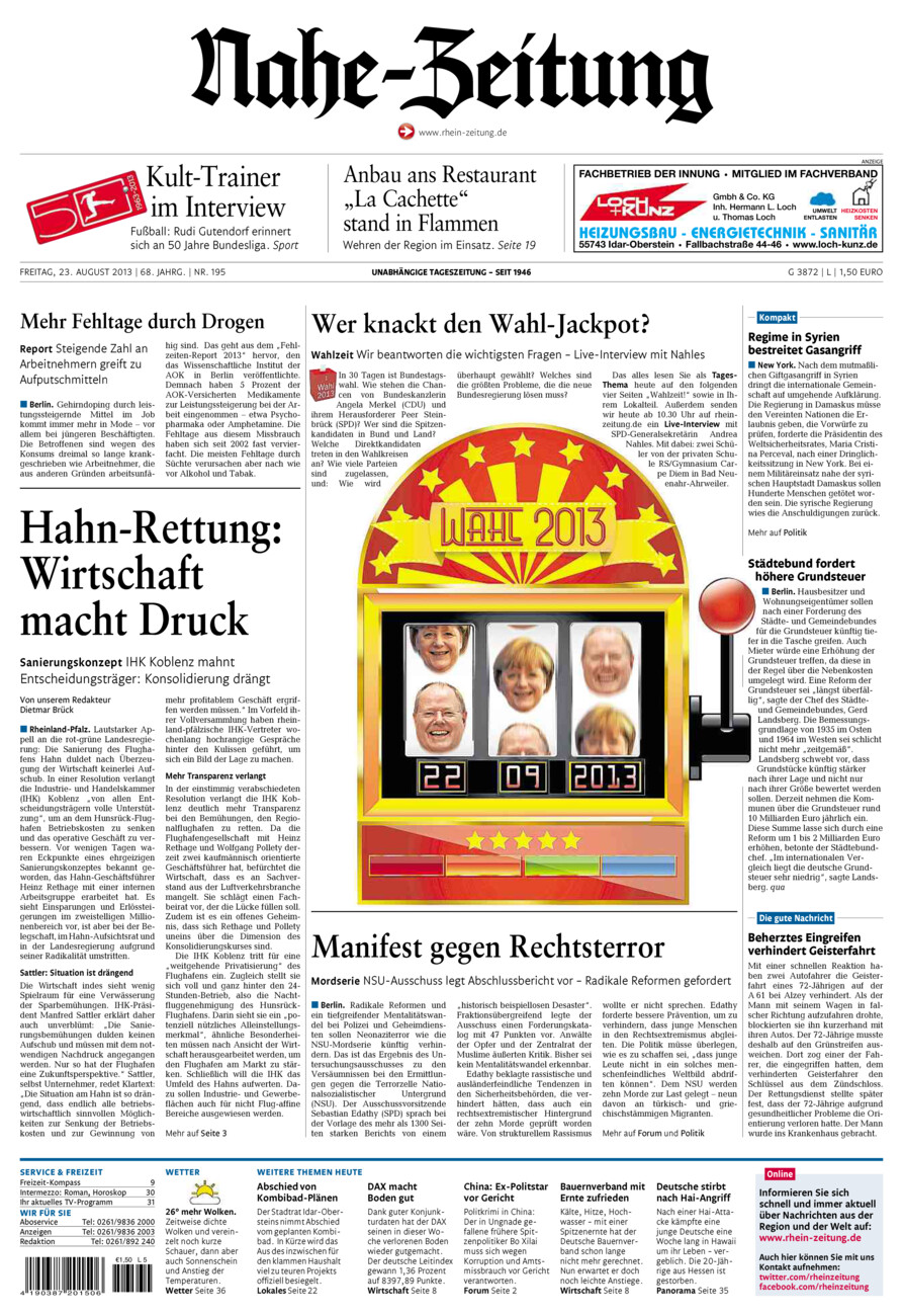 Nahe-Zeitung vom Freitag, 23.08.2013