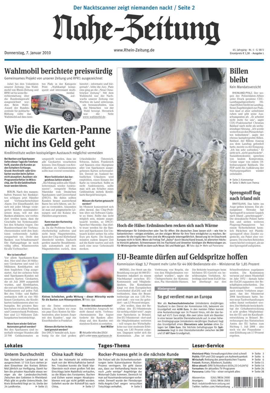 Nahe-Zeitung vom Donnerstag, 07.01.2010