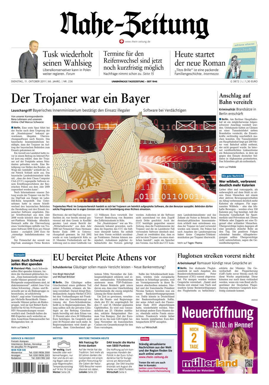 Nahe-Zeitung vom Dienstag, 11.10.2011
