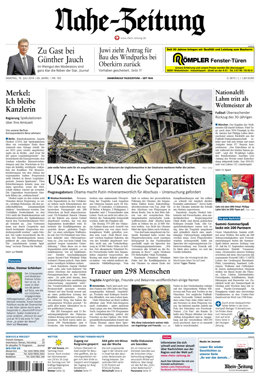 Nahe-Zeitung vom Samstag, 19.07.2014
