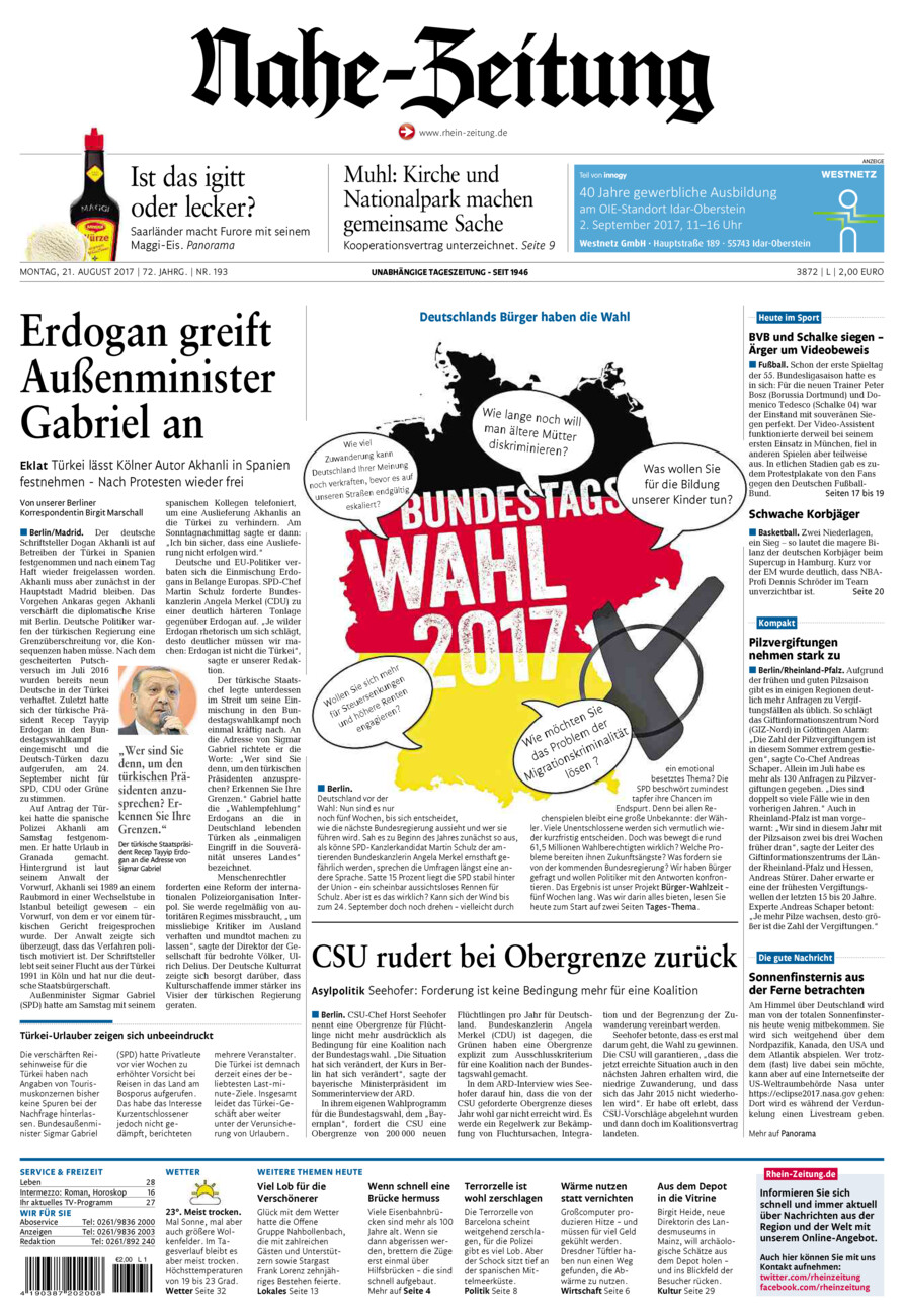 Nahe-Zeitung vom Montag, 21.08.2017