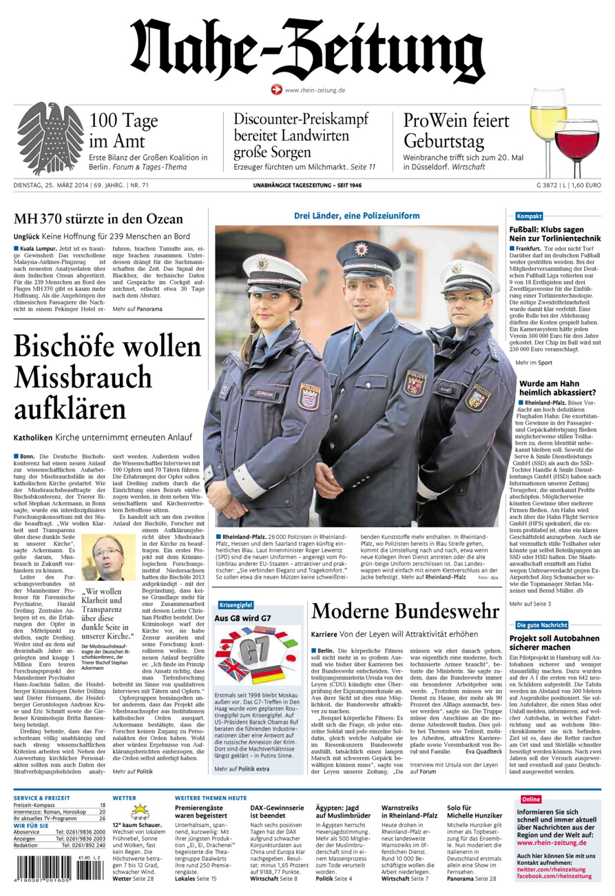 Nahe-Zeitung vom Dienstag, 25.03.2014