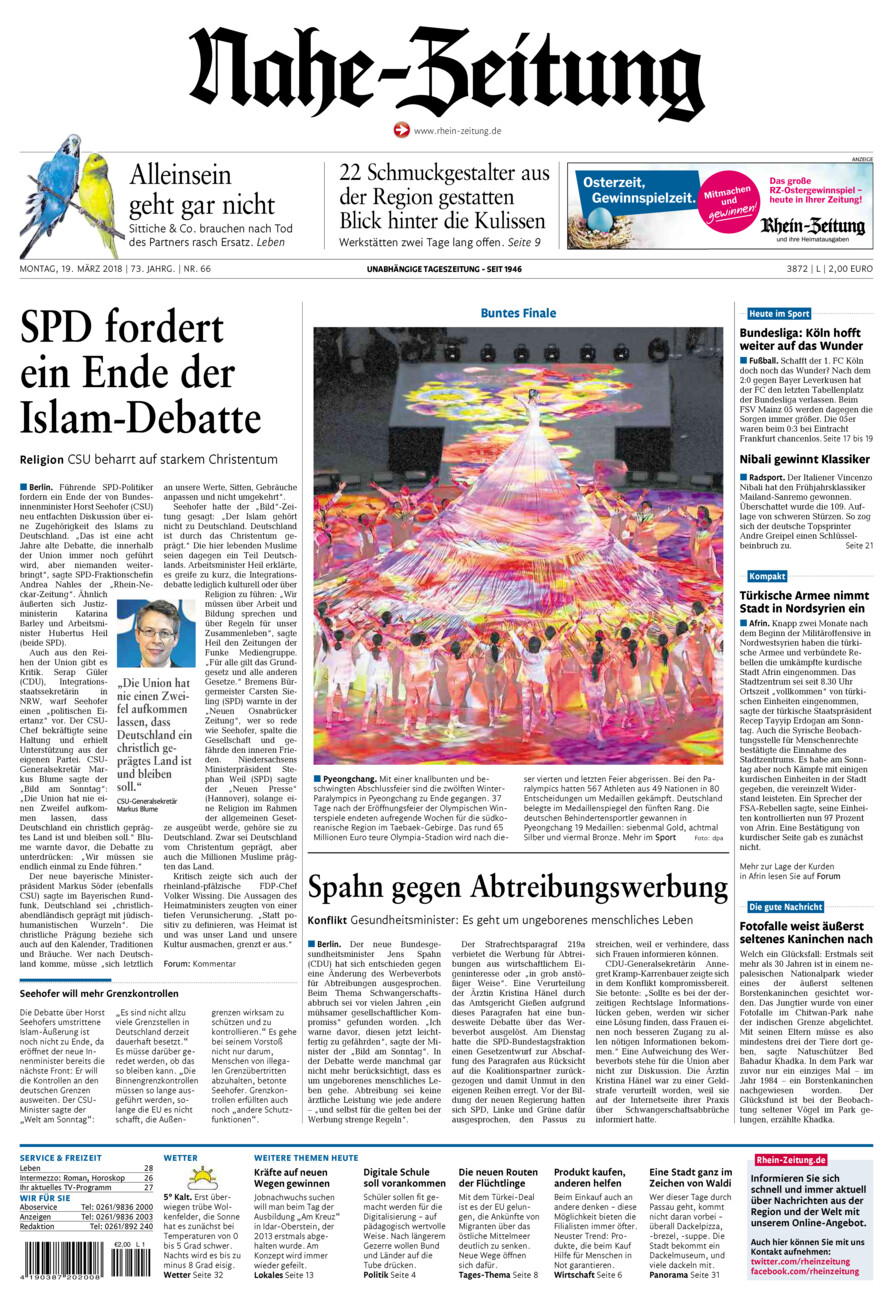 Nahe-Zeitung vom Montag, 19.03.2018