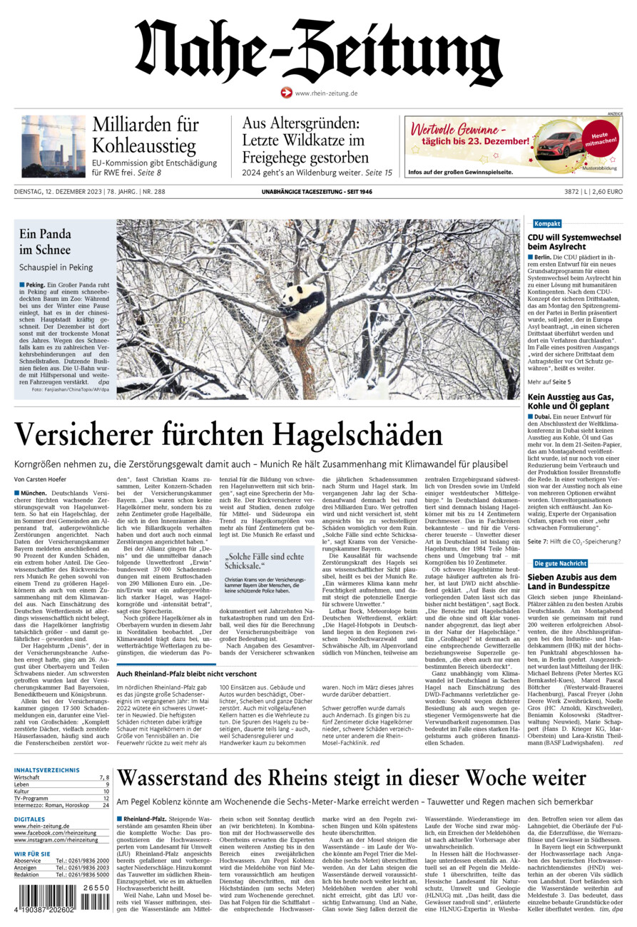 Nahe-Zeitung vom Dienstag, 12.12.2023