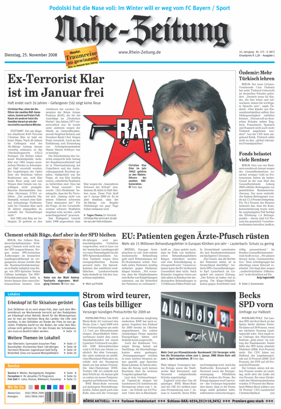 Nahe-Zeitung vom Dienstag, 25.11.2008
