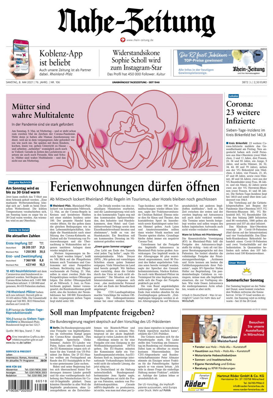 Nahe-Zeitung vom Samstag, 08.05.2021