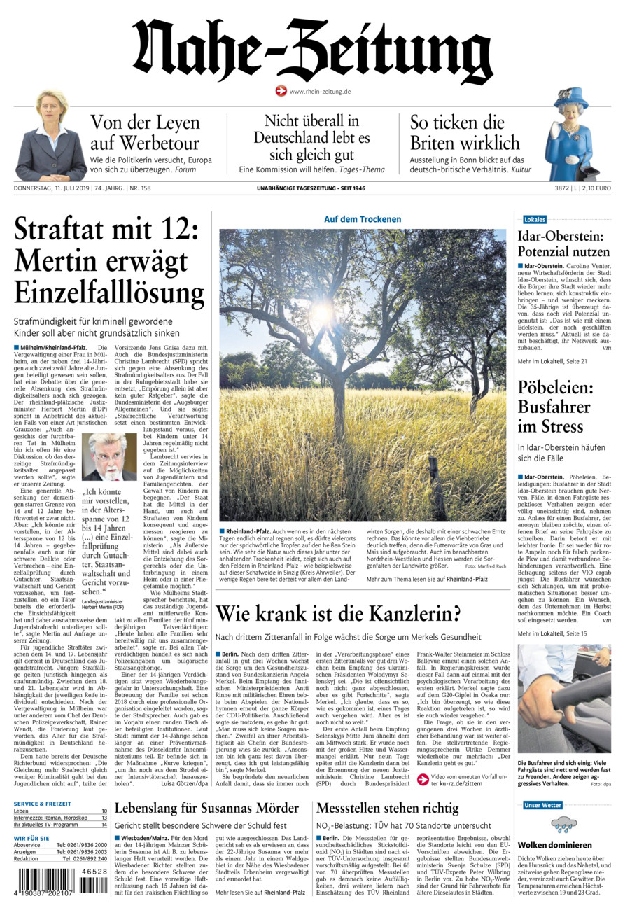Nahe-Zeitung vom Donnerstag, 11.07.2019