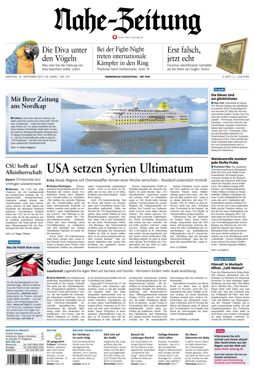 Nahe-Zeitung vom Dienstag, 10.09.2013