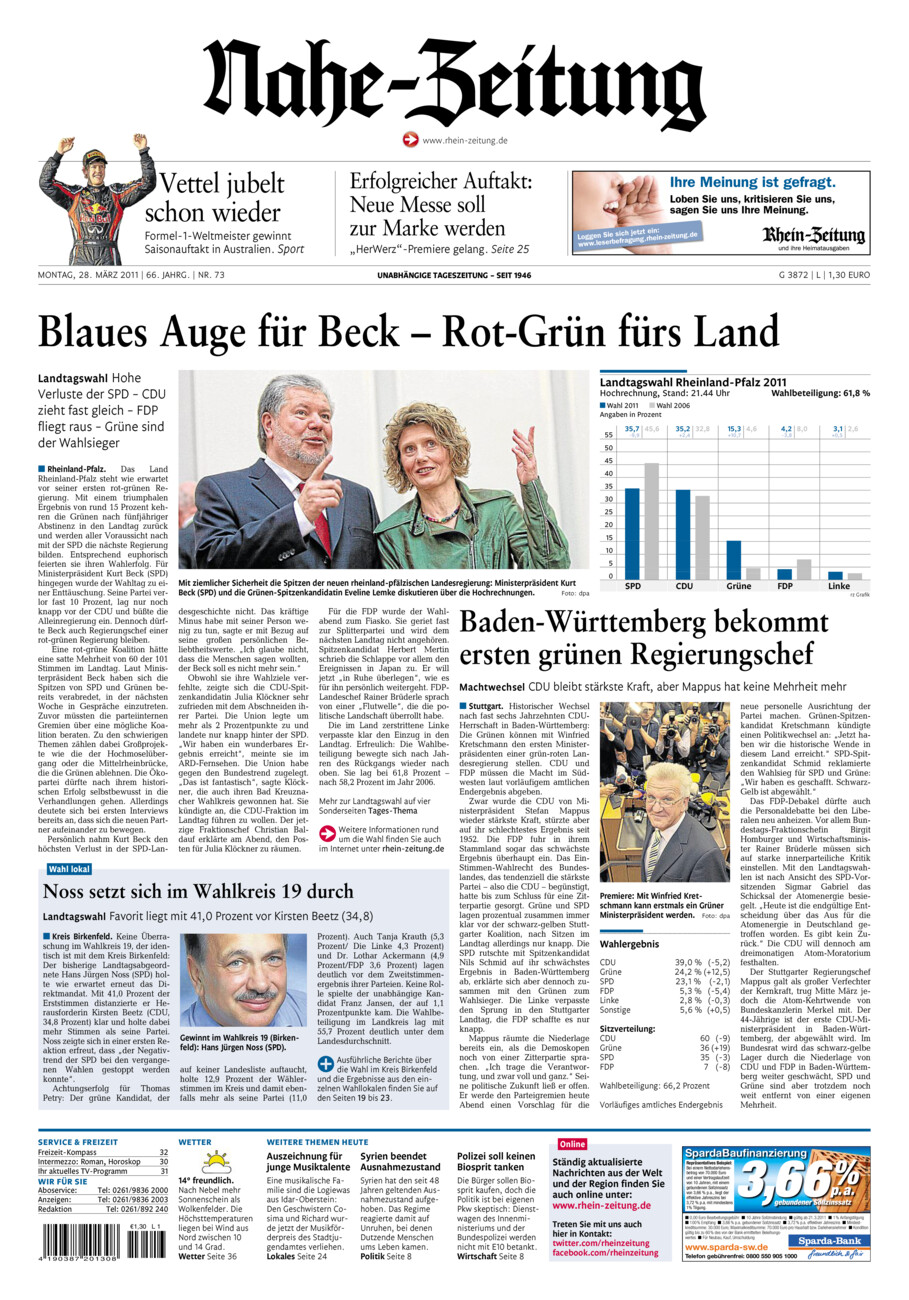Nahe-Zeitung vom Montag, 28.03.2011