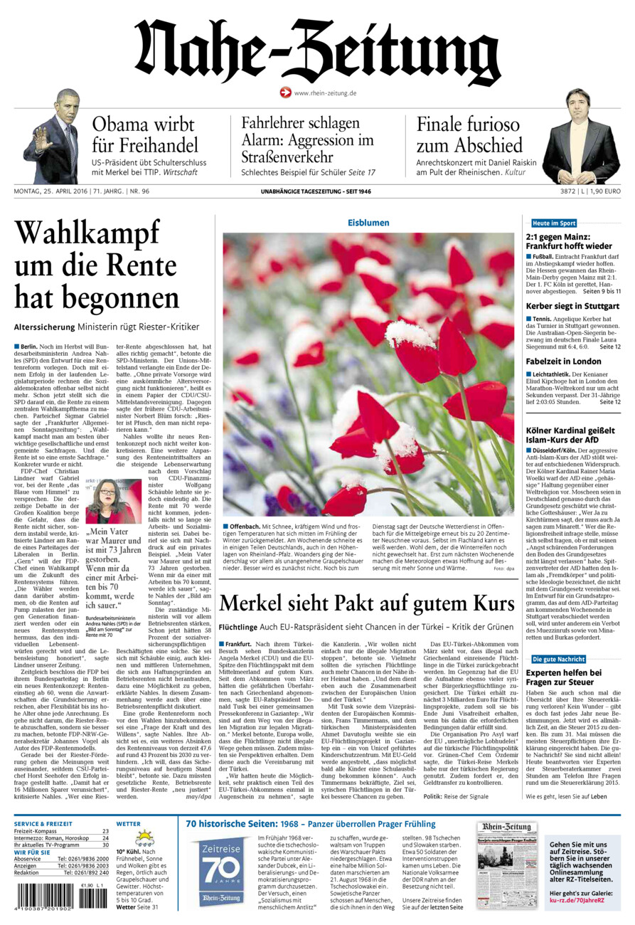 Nahe-Zeitung vom Montag, 25.04.2016