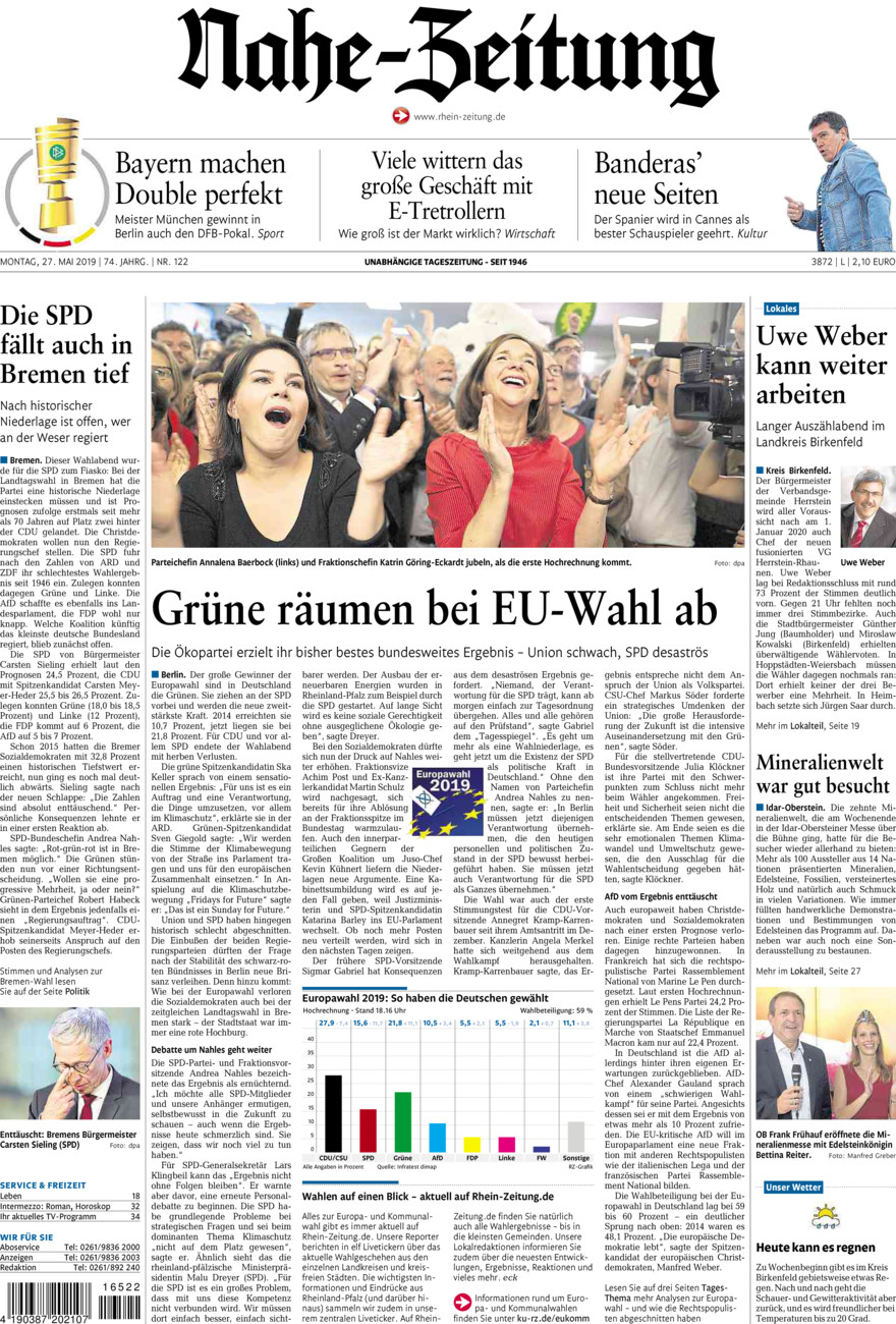 Nahe-Zeitung vom Montag, 27.05.2019