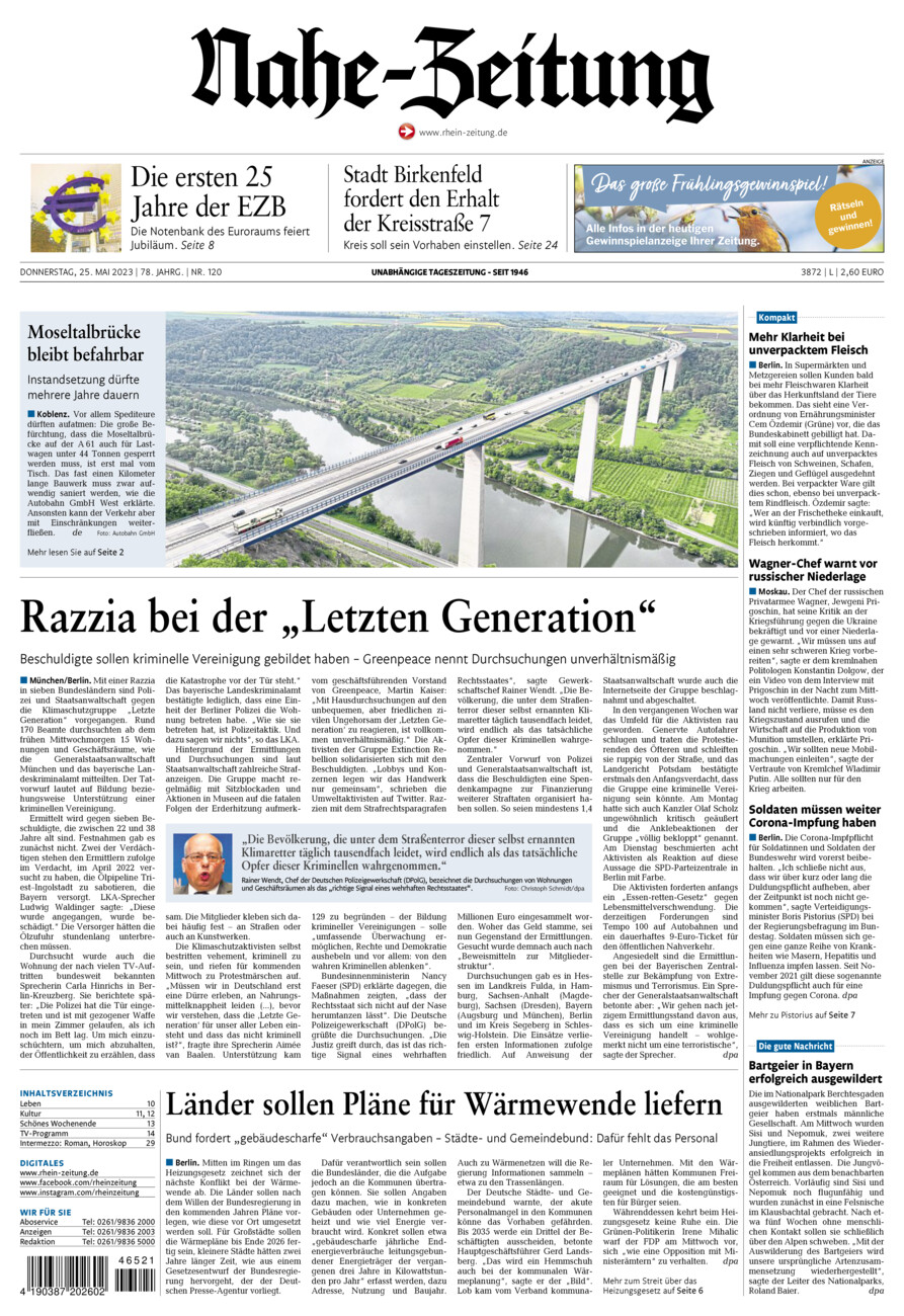 Nahe-Zeitung vom Donnerstag, 25.05.2023