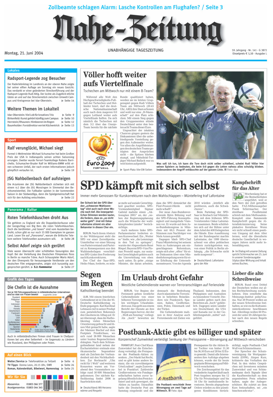 Nahe-Zeitung vom Montag, 21.06.2004