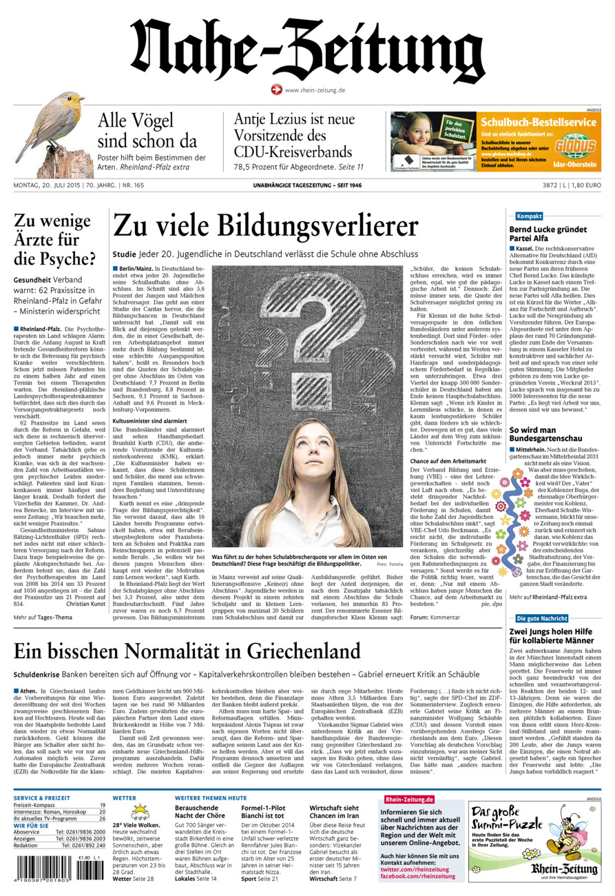 Nahe-Zeitung vom Montag, 20.07.2015