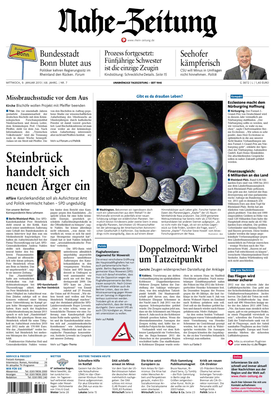 Nahe-Zeitung vom Mittwoch, 09.01.2013
