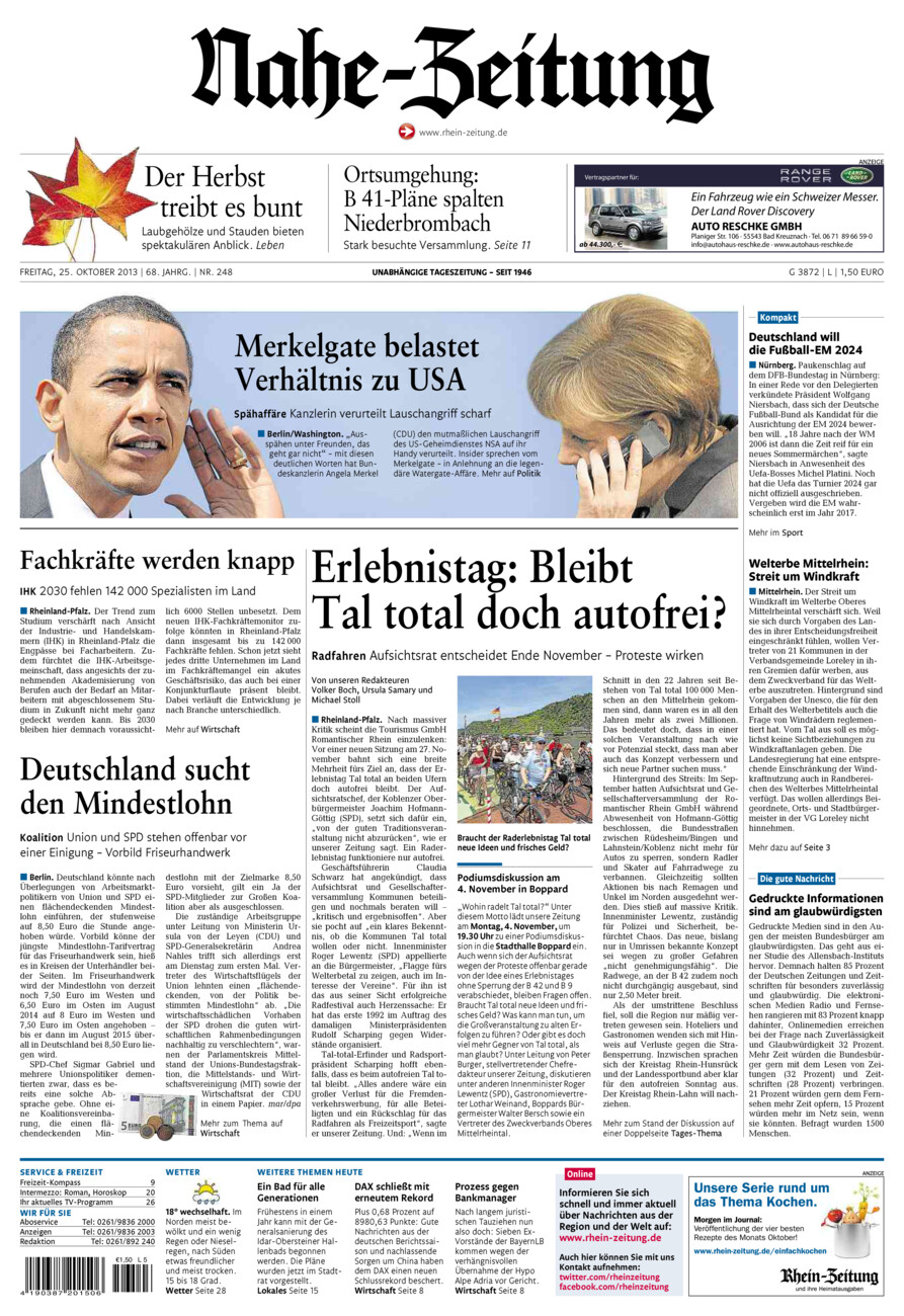 Nahe-Zeitung vom Freitag, 25.10.2013