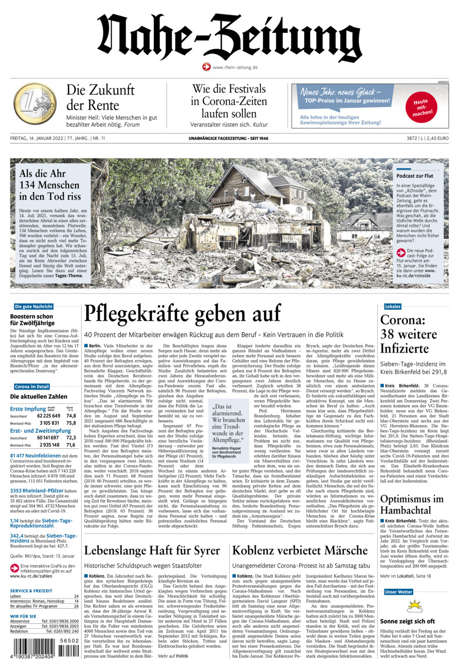 Nahe-Zeitung vom Freitag, 14.01.2022