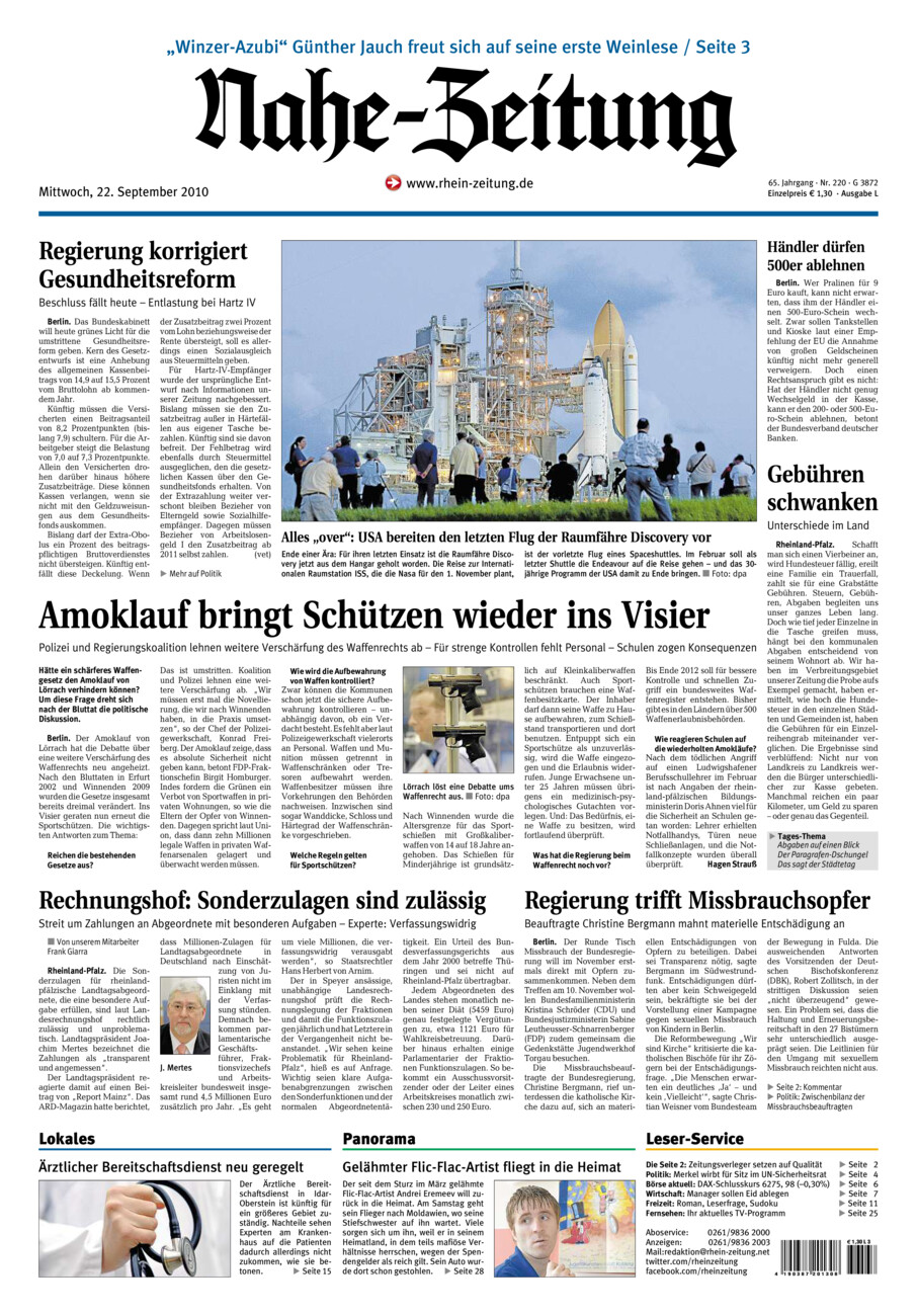 Nahe-Zeitung vom Mittwoch, 22.09.2010