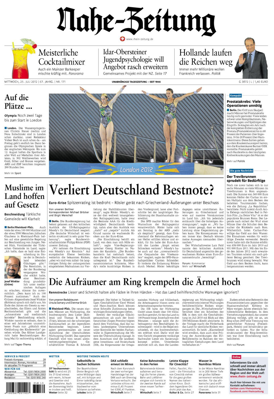 Nahe-Zeitung vom Mittwoch, 25.07.2012