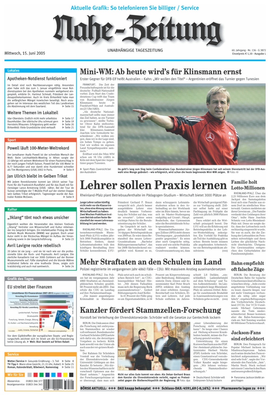 Nahe-Zeitung vom Mittwoch, 15.06.2005