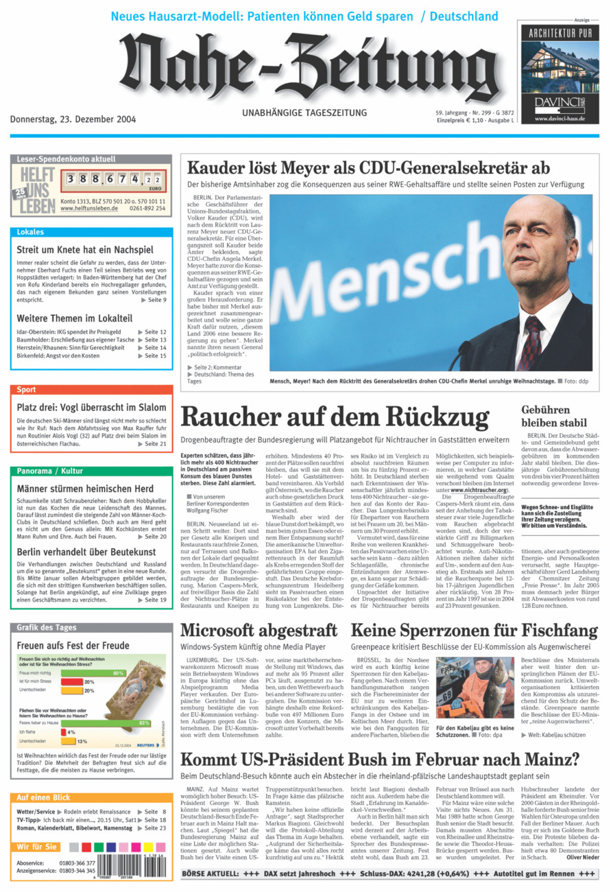 Nahe-Zeitung vom Donnerstag, 23.12.2004