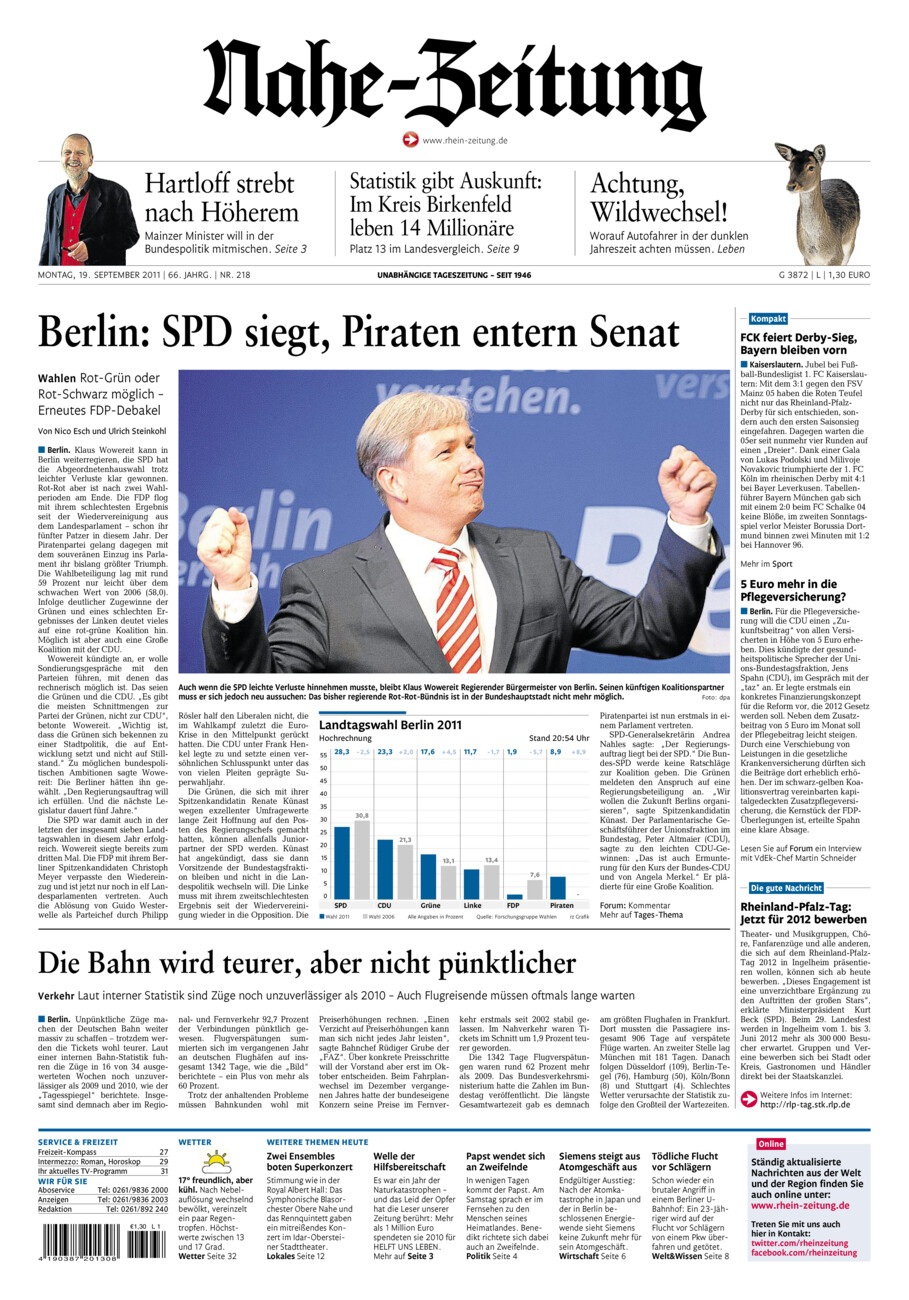 Nahe-Zeitung vom Montag, 19.09.2011