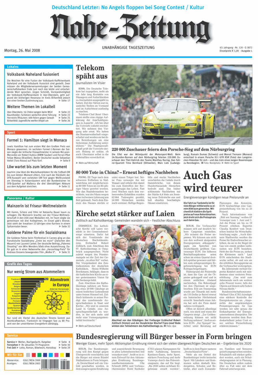 Nahe-Zeitung vom Montag, 26.05.2008