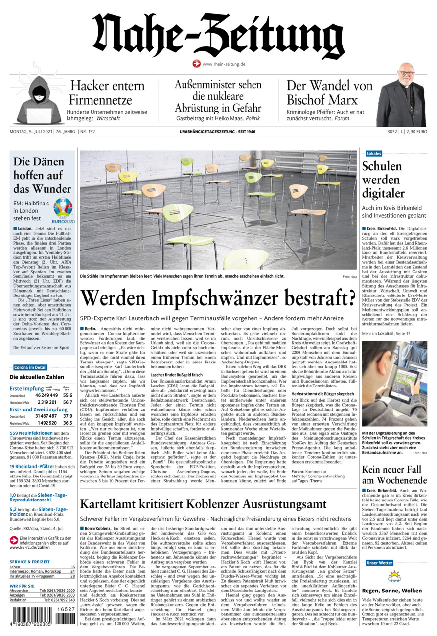 Nahe-Zeitung vom Montag, 05.07.2021