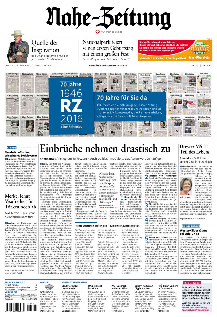 Nahe-Zeitung vom Dienstag, 24.05.2016